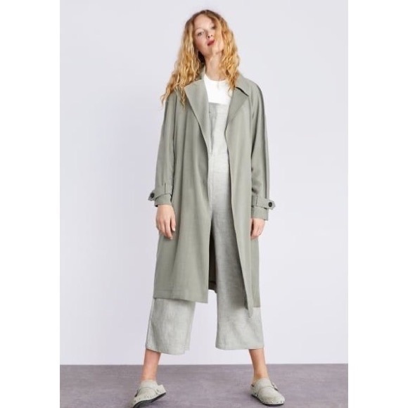 Zara Jackets & Blazers - ZARA Open Front Lightweight Drapey Duster Trench Sage Green Womens Small